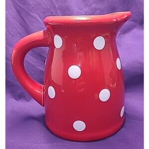 Terramoto Ceramic 7" Red & White Polka Dot Beverage Pitcher